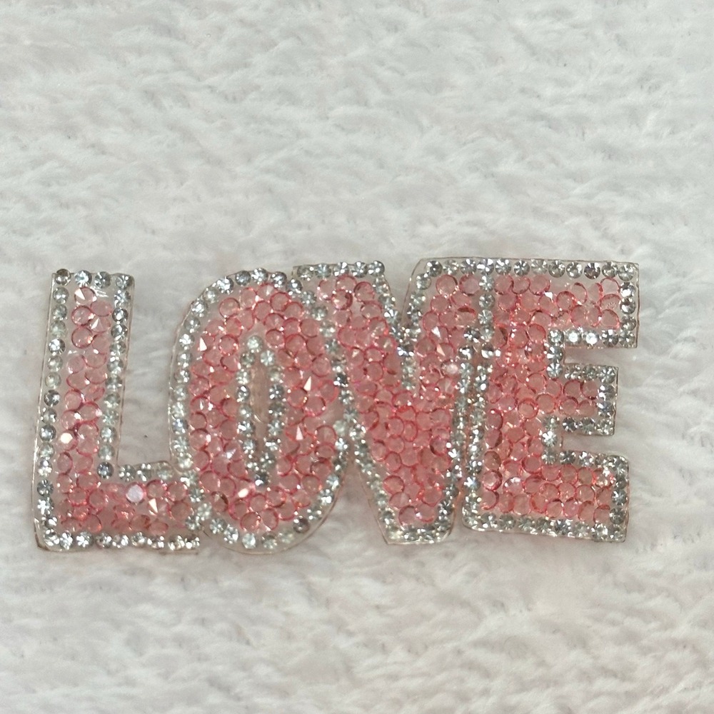 Boutique LOVE Rhinestone Patch Womens OS Pink‎ Sparkly Crystal Iron-On Applique